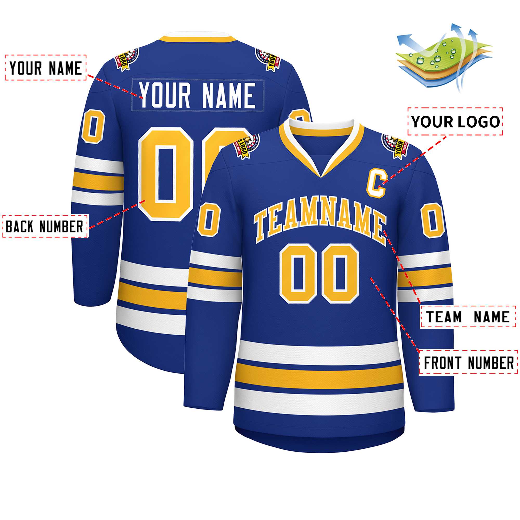 Maillot de hockey de style classique Royal Gold-White personnalisé