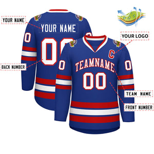 Custom Royal White-Red Classic Style Hockey Jersey