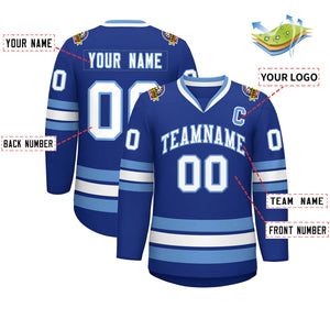 Custom Royal White-Light Blue Classic Style Hockey Jersey