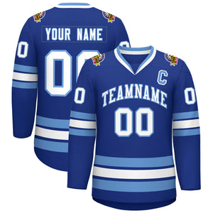 Custom Royal White-Light Blue Classic Style Hockey Jersey