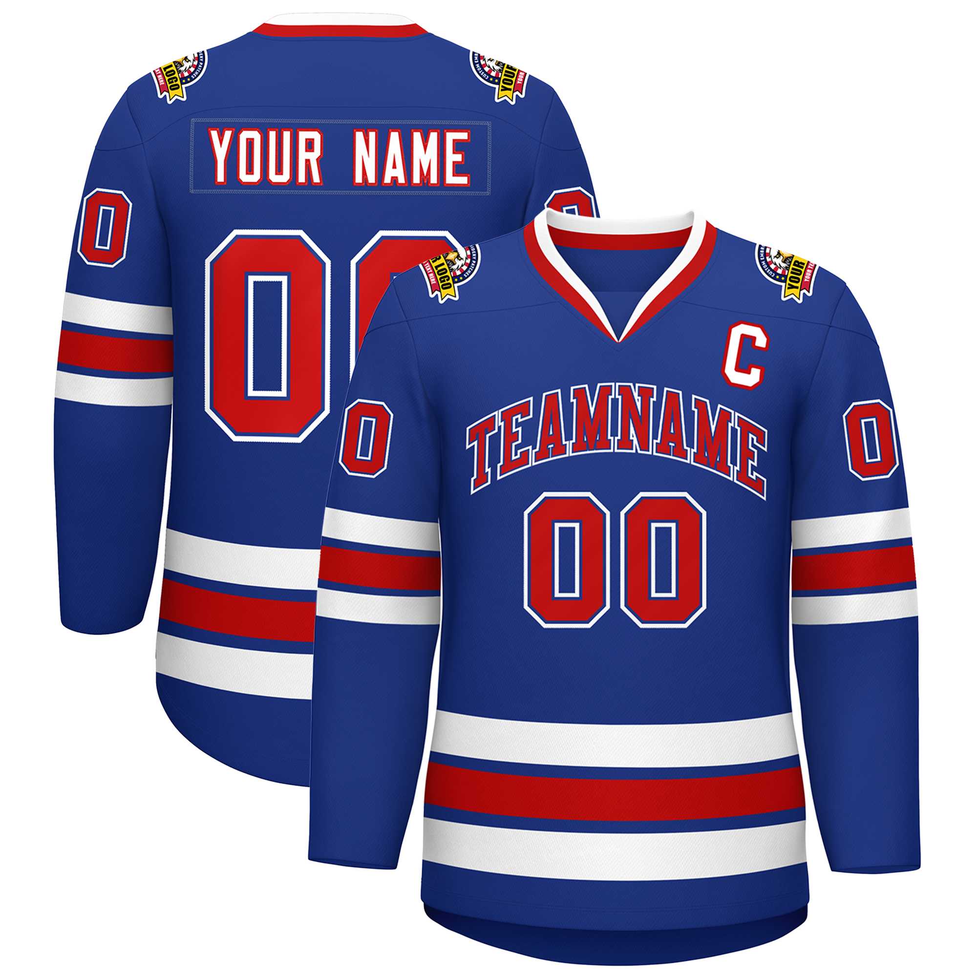 Custom Royal Red Royal-White Classic Style Hockey Jersey