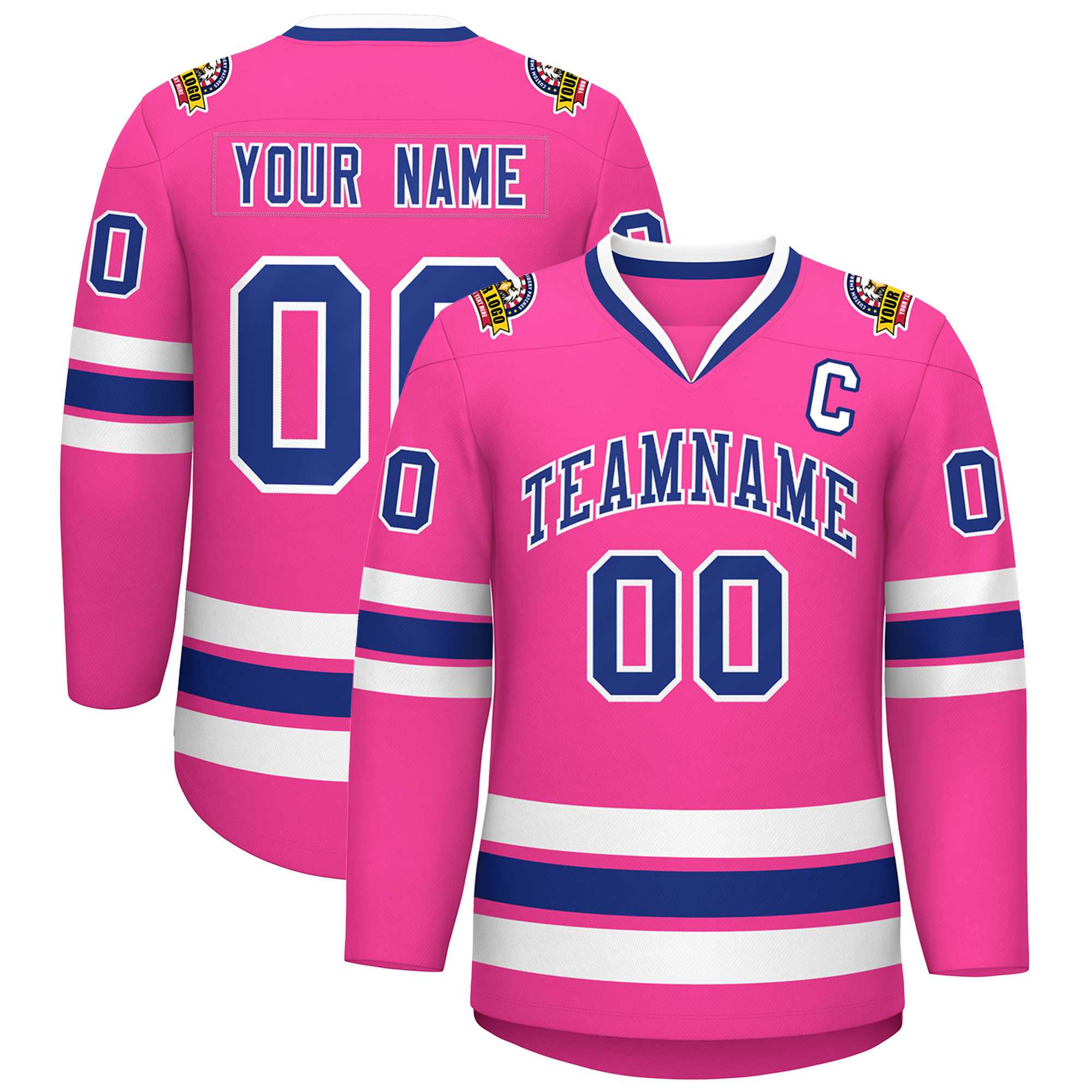 Custom Pink Royal-White Classic Style Hockey Jersey