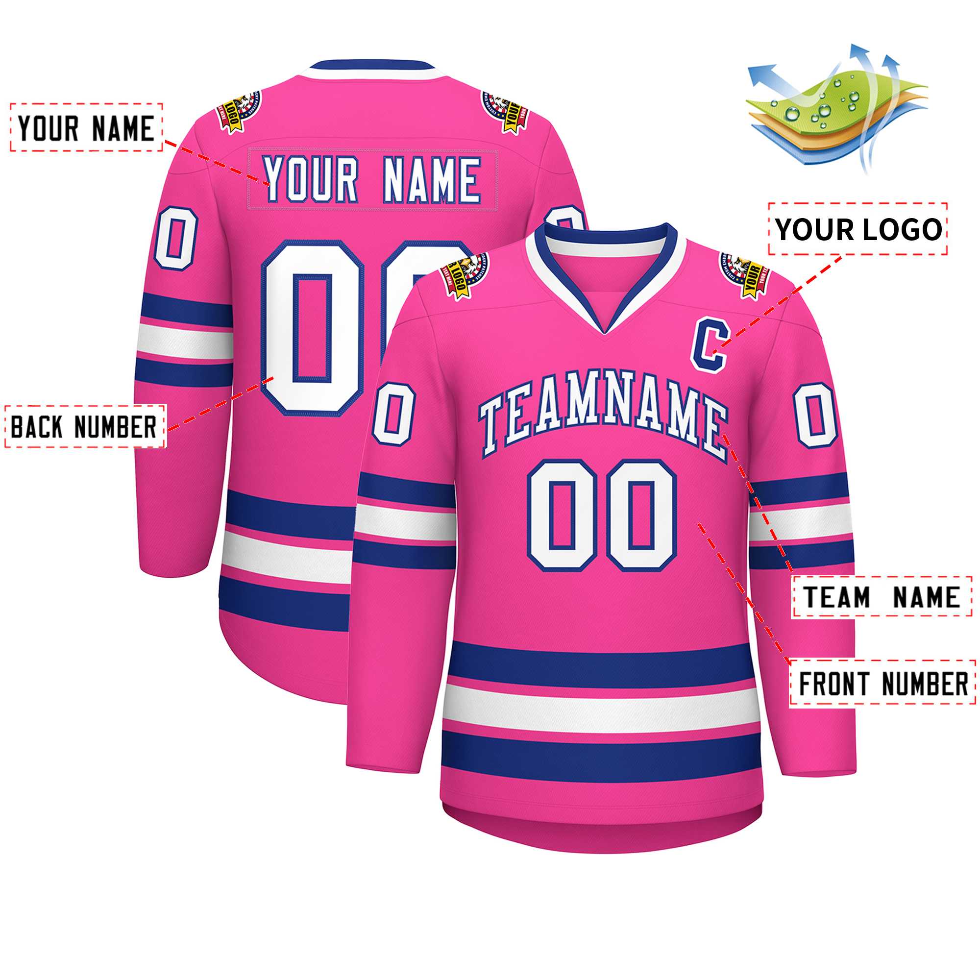 Maillot de hockey de style classique rose blanc-royal personnalisé