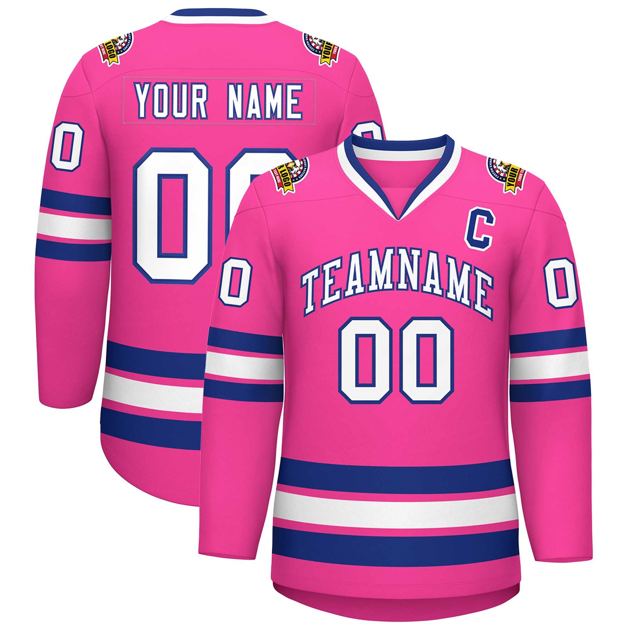 Maillot de hockey de style classique rose blanc-royal personnalisé