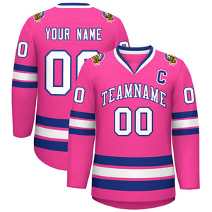 Custom Pink White-Royal Classic Style Hockey Jersey