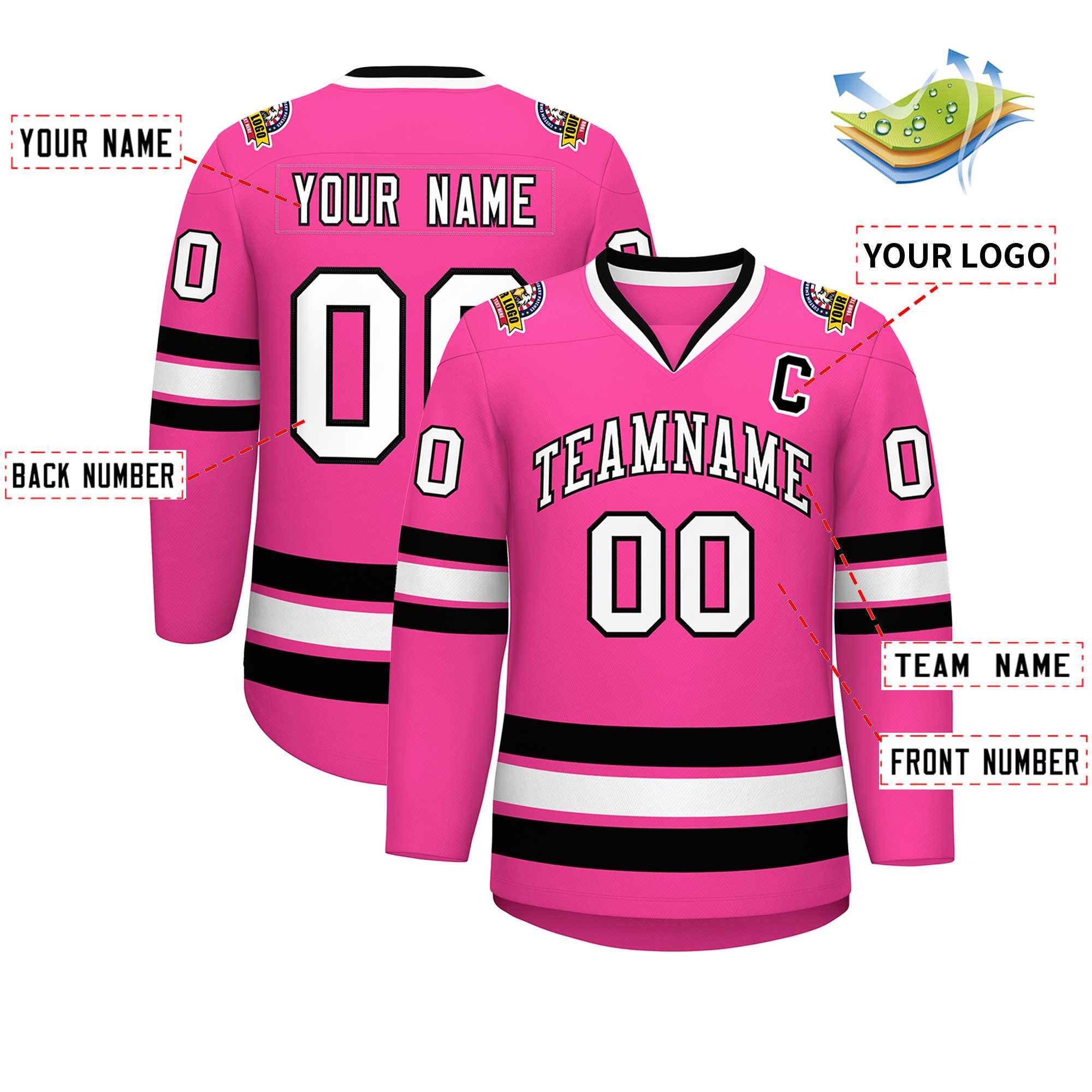 Maillot de hockey de style classique rose blanc-noir personnalisé