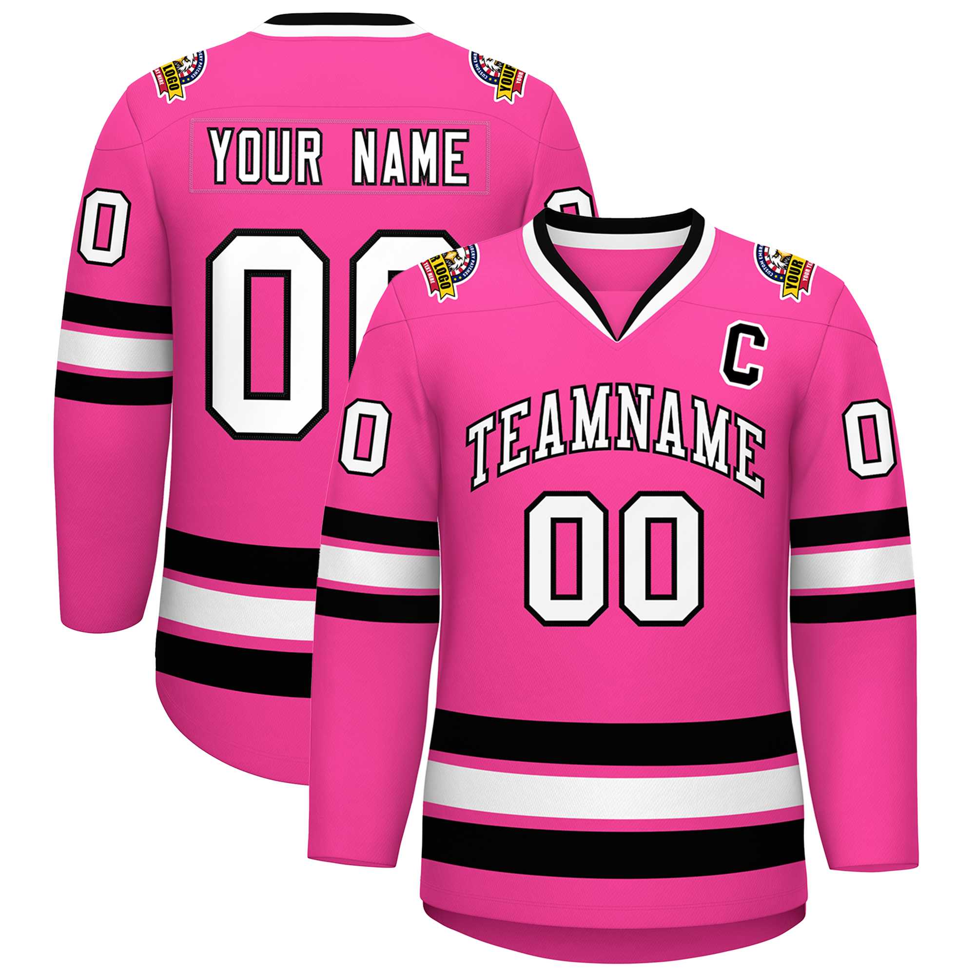 Custom Pink White-Black Classic Style Hockey Jersey