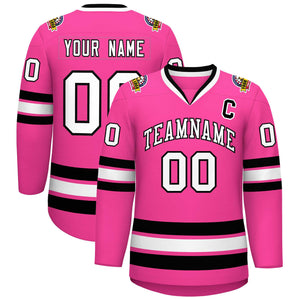 Custom Pink White-Black Classic Style Hockey Jersey