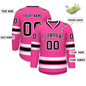 Custom Pink Black-White Classic Style Hockey Jersey