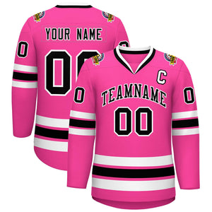 Custom Pink Black-White Classic Style Hockey Jersey