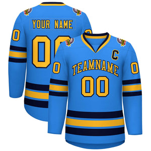 Maillot de hockey personnalisé de style classique bleu poudre or-marine