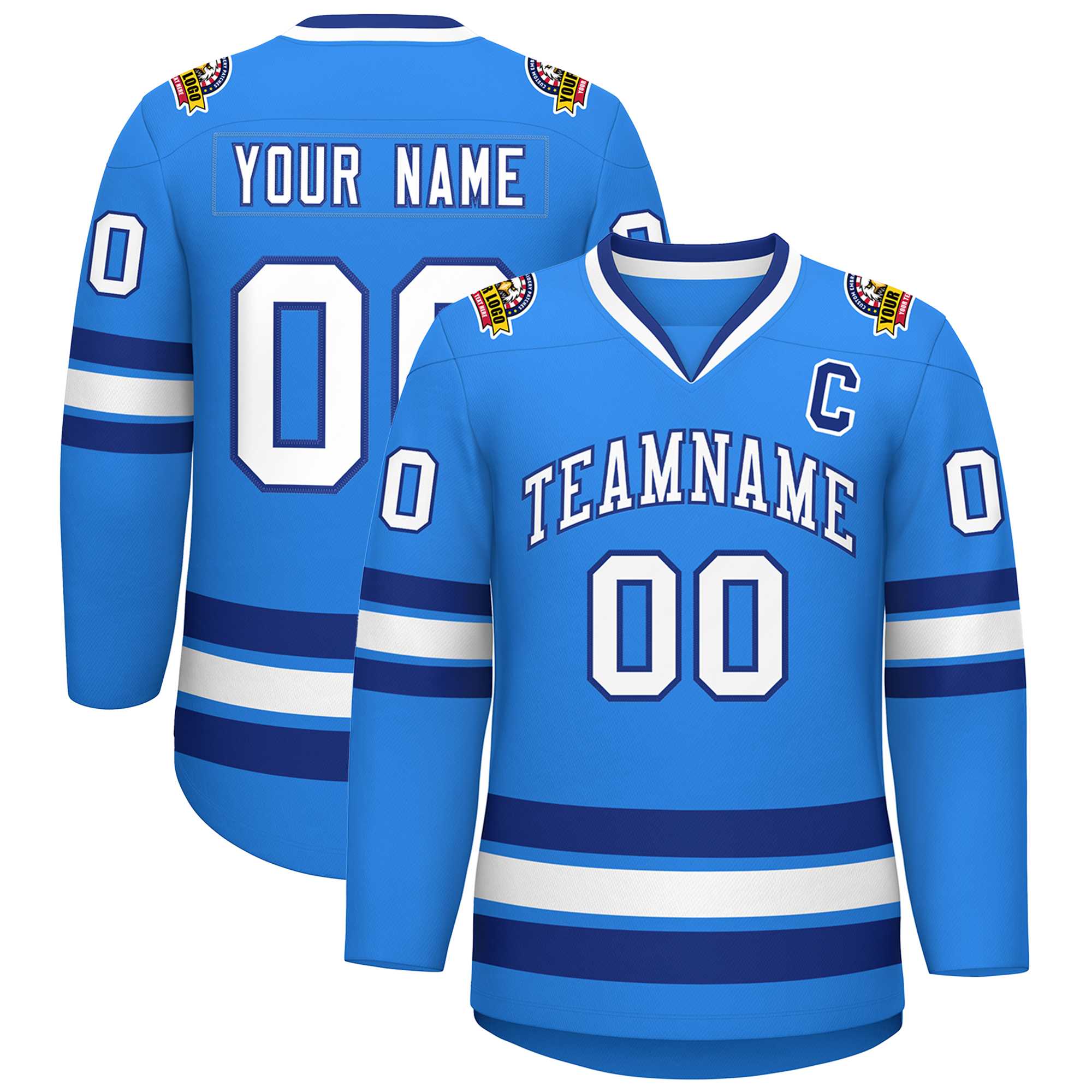 Custom Powder Blue White-Royal Classic Style Hockey Jersey