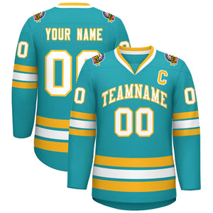 Maillot de hockey de style classique Aqua blanc-or personnalisé