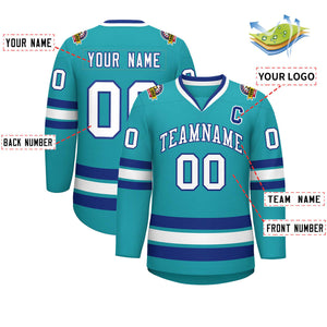 Custom Aqua White-Royal Classic Style Hockey Jersey