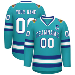 Custom Aqua White-Royal Classic Style Hockey Jersey