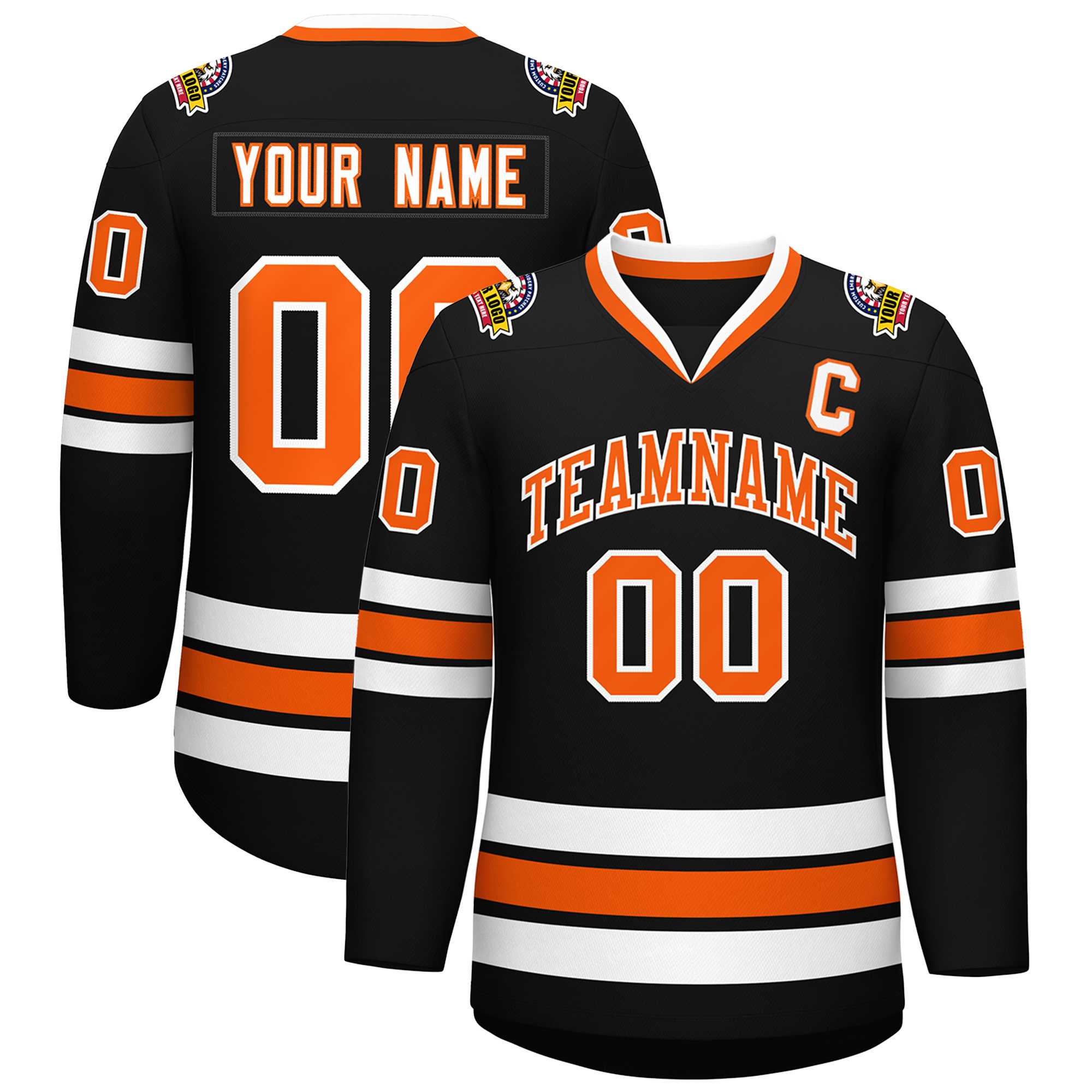 Maillot de hockey de style classique noir orange-blanc personnalisé