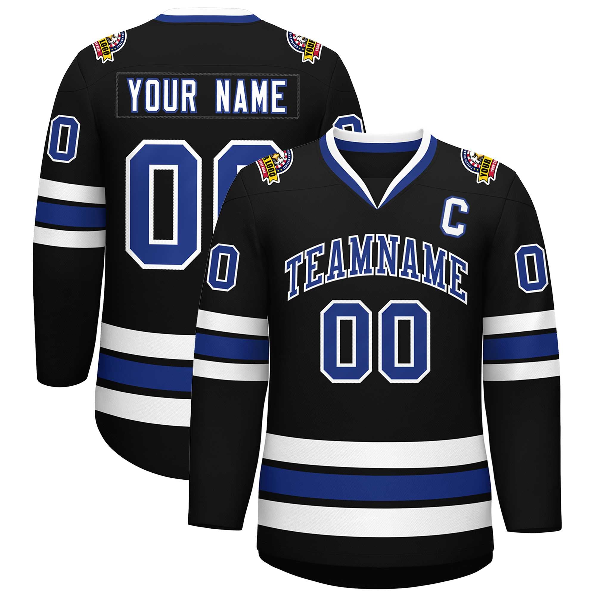 Custom Black Royal-White Classic Style Hockey Jersey