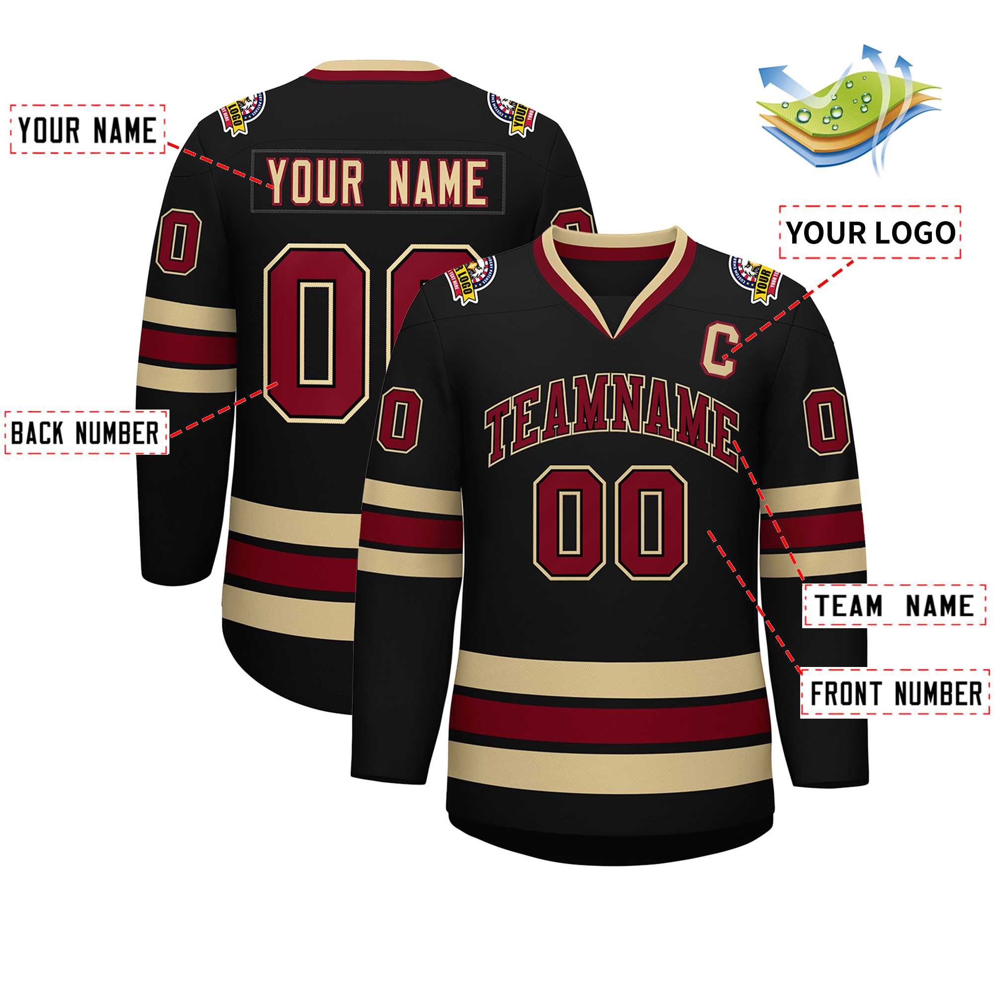 Custom Black Crimson-Black Classic Style Hockey Jersey