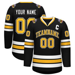 Custom Black Gold Black-White Classic Style Hockey Jersey