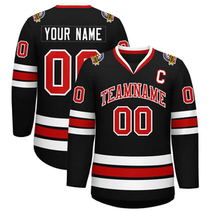 Custom Black Red-White Classic Style Hockey Jersey