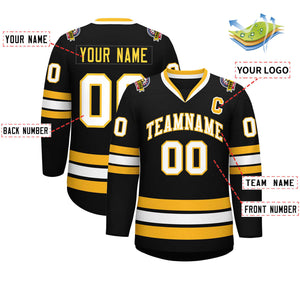 Custom Black White-Gold Classic Style Hockey Jersey