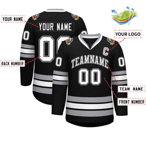 Custom Black White Black-Gray Classic Style Hockey Jersey