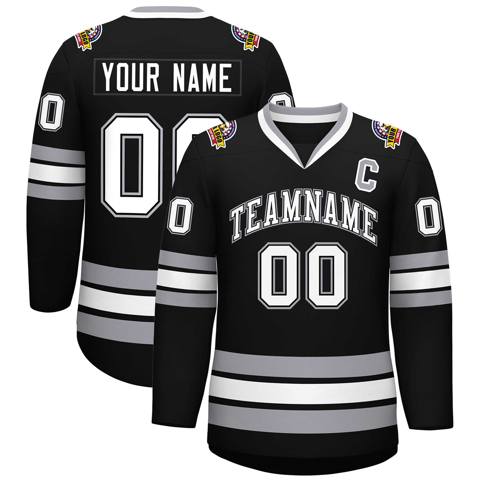 Custom Black White Black-Gray Classic Style Hockey Jersey