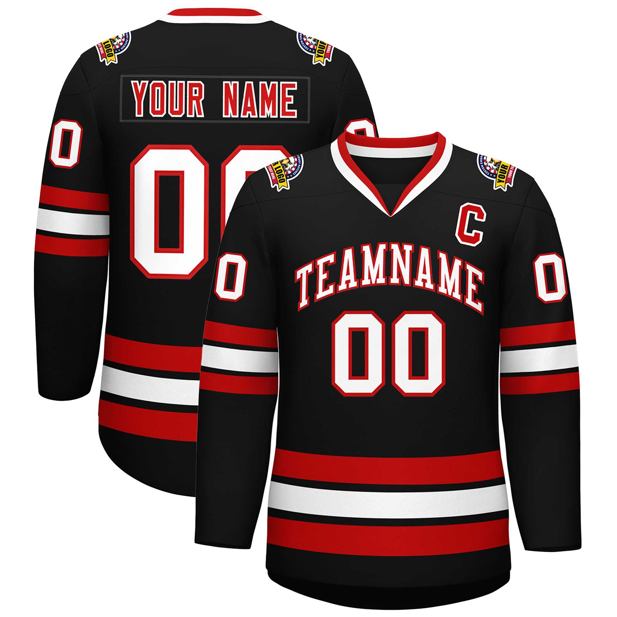 Custom Black White-Red Classic Style Hockey Jersey