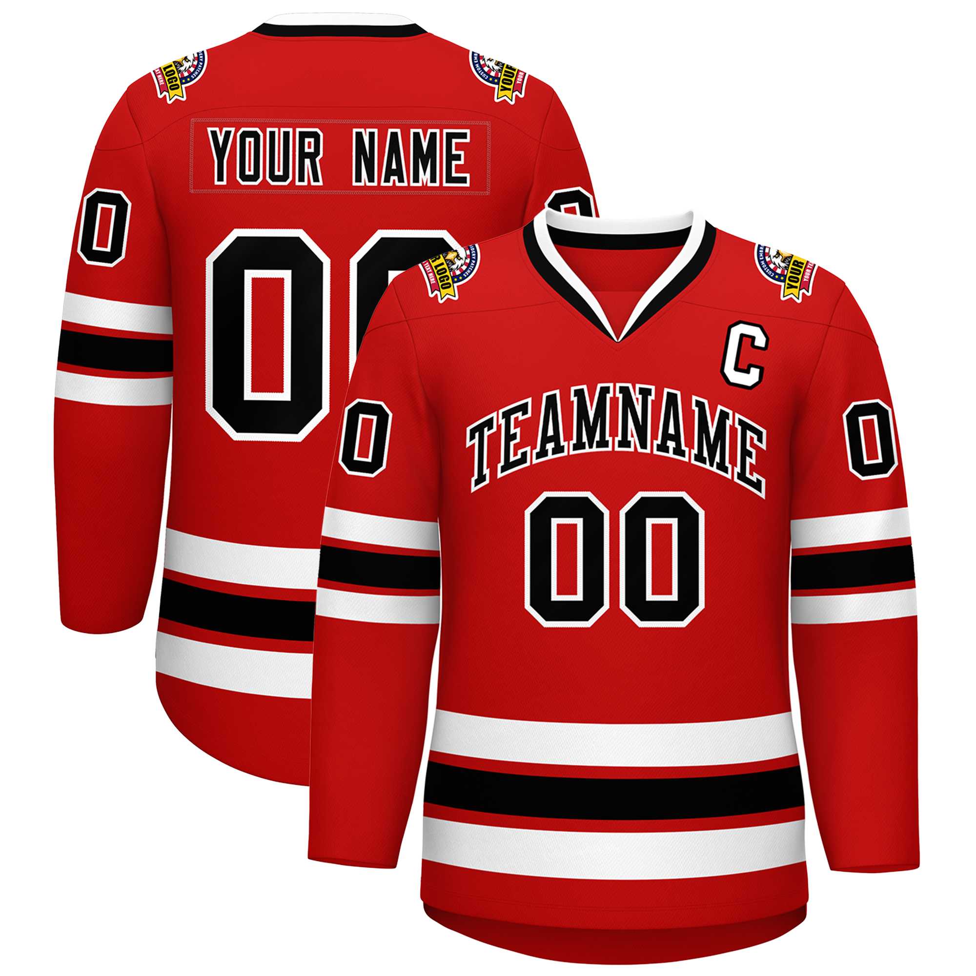 Maillot de hockey de style classique rouge noir-blanc personnalisé