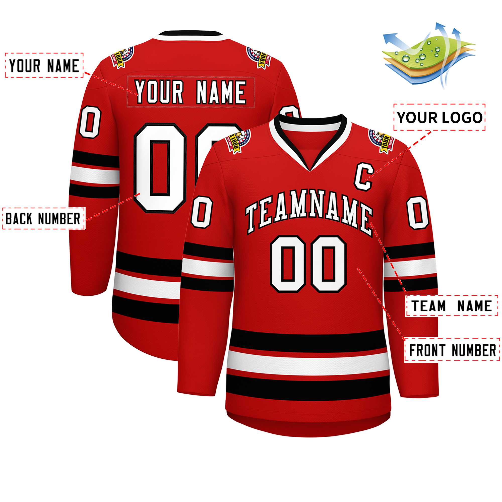 Custom Red White-Black Classic Style Hockey Jersey