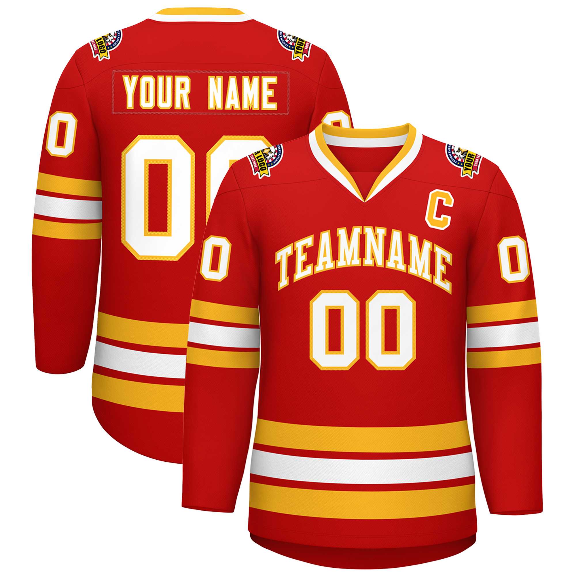 Custom Red White-Gold Classic Style Hockey Jersey