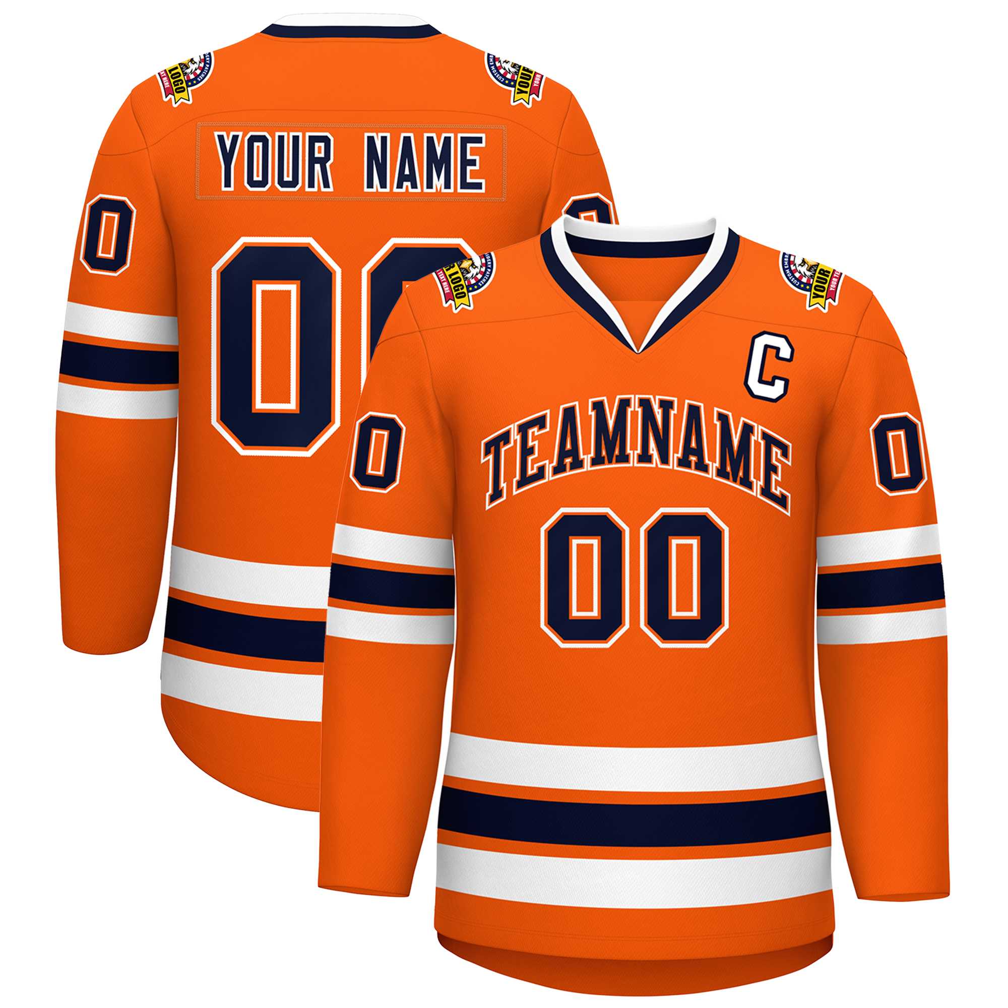 Maillot de hockey de style classique orange marine orange-blanc personnalisé