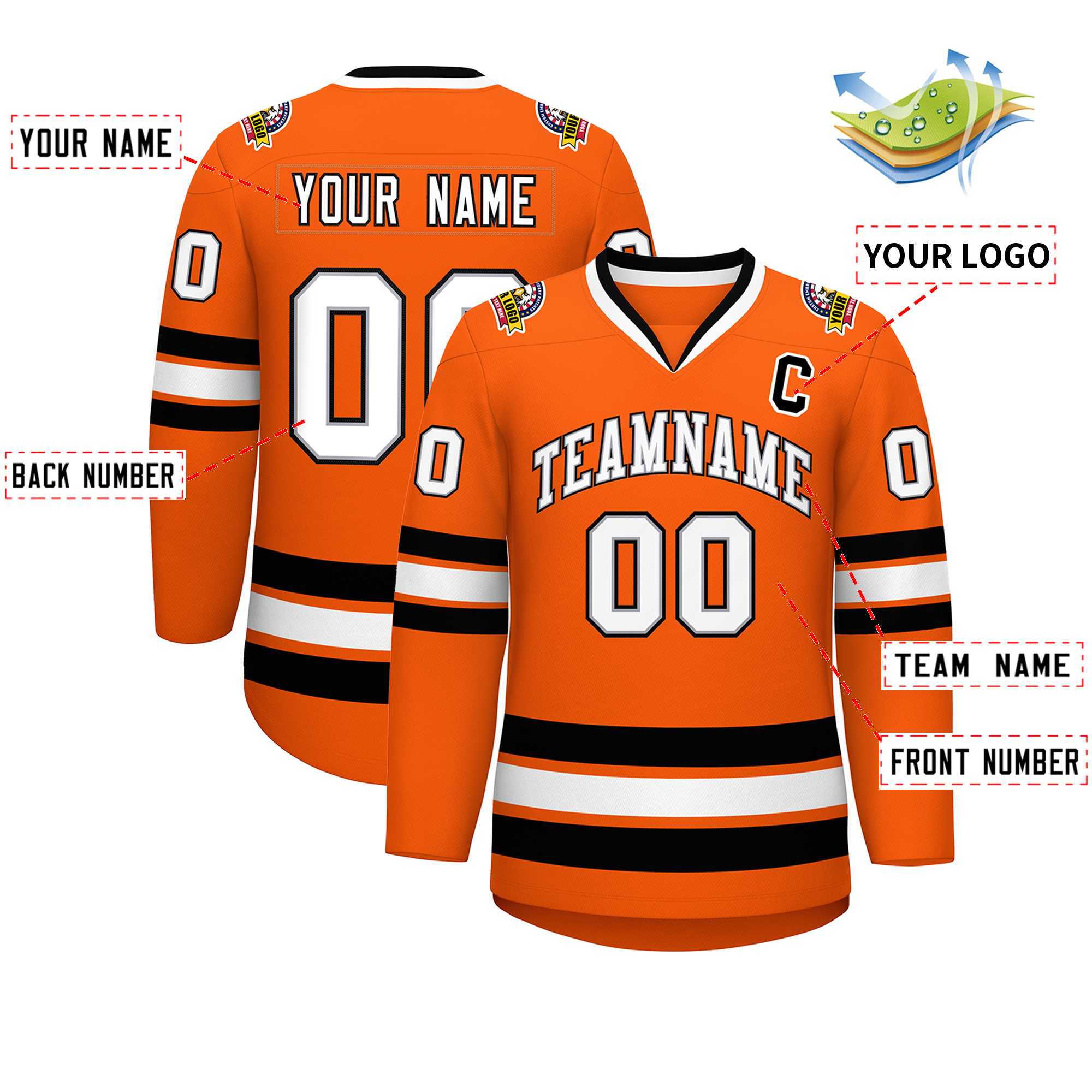 Custom Orange White Gray-Black Classic Style Hockey Jersey