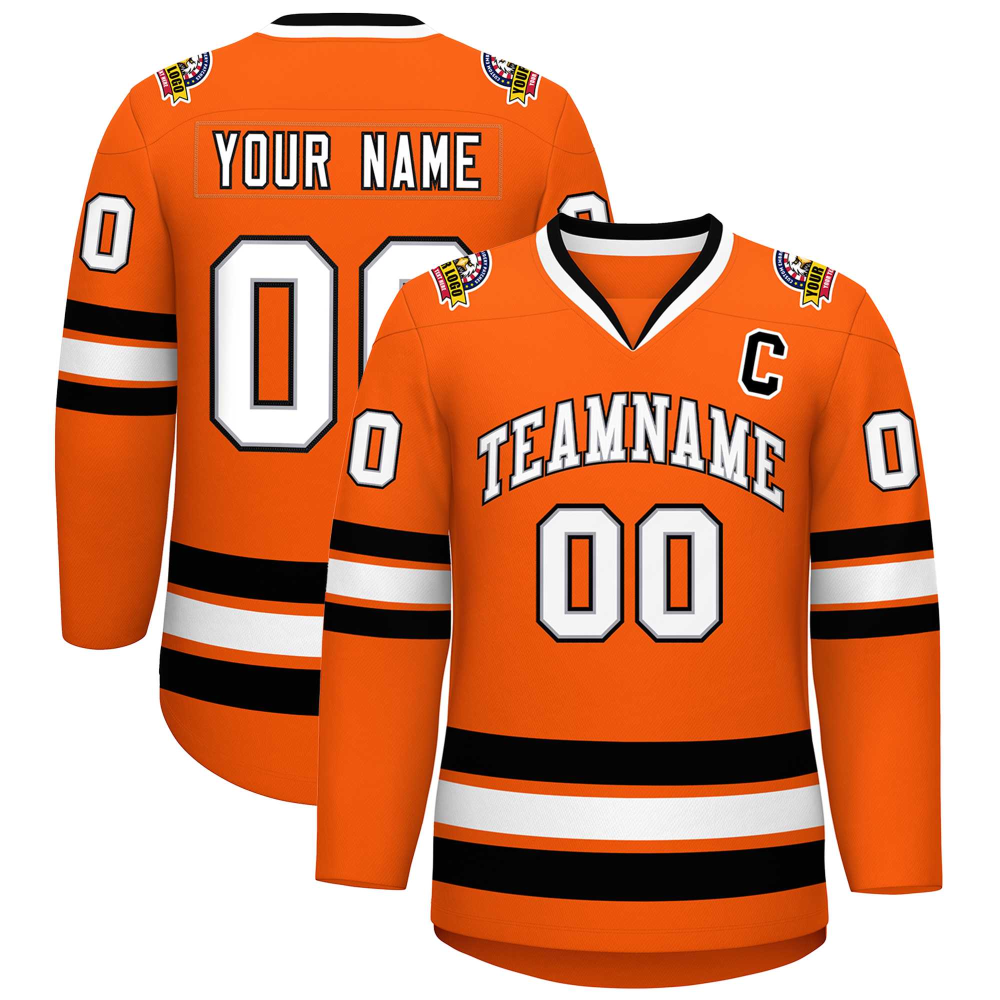 Custom Orange White Gray-Black Classic Style Hockey Jersey