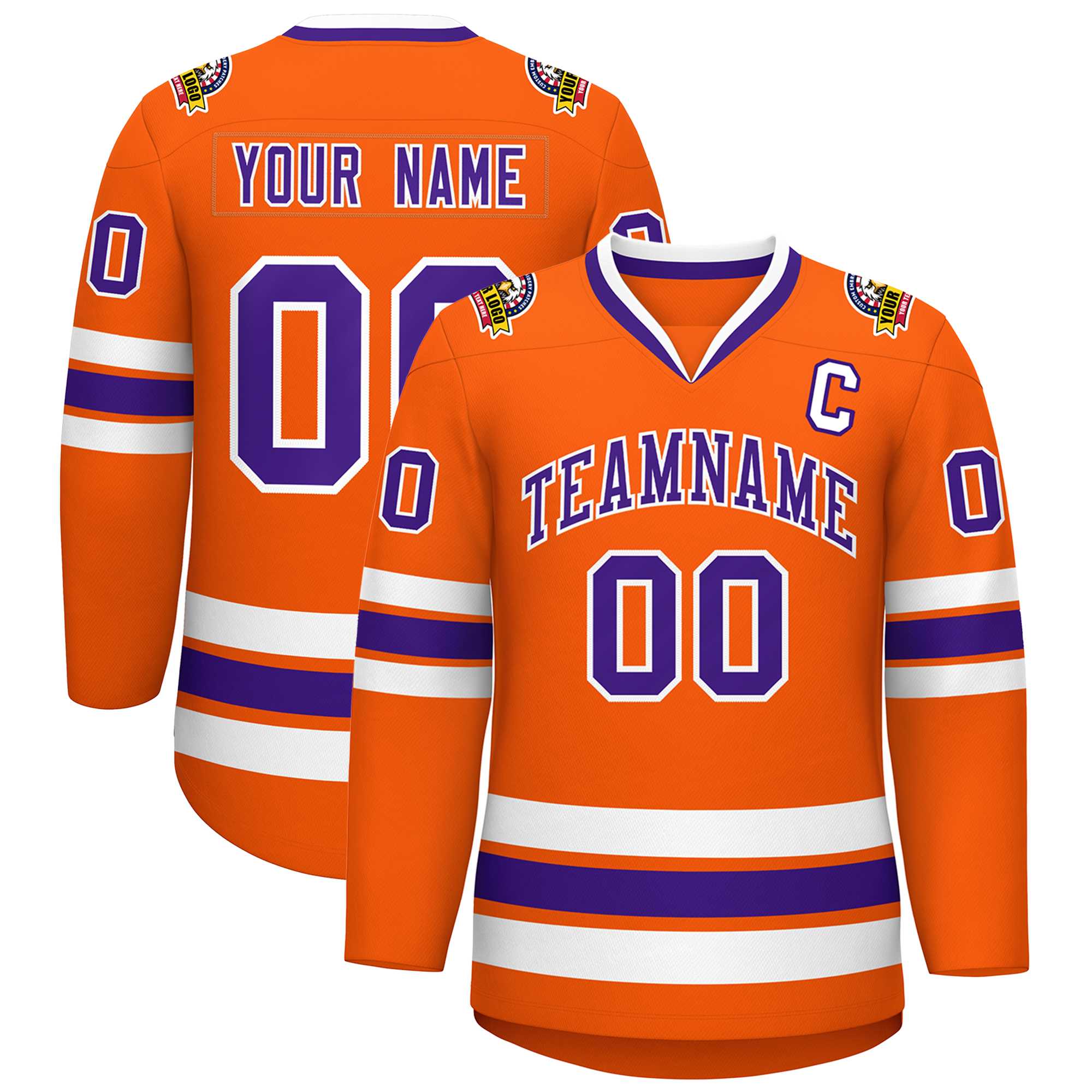 Custom Orange Purple-White Classic Style Hockey Jersey