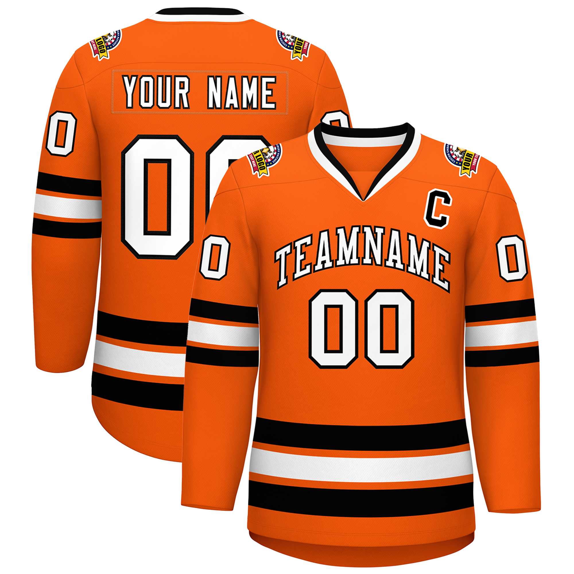 Maillot de hockey de style classique orange blanc-noir personnalisé