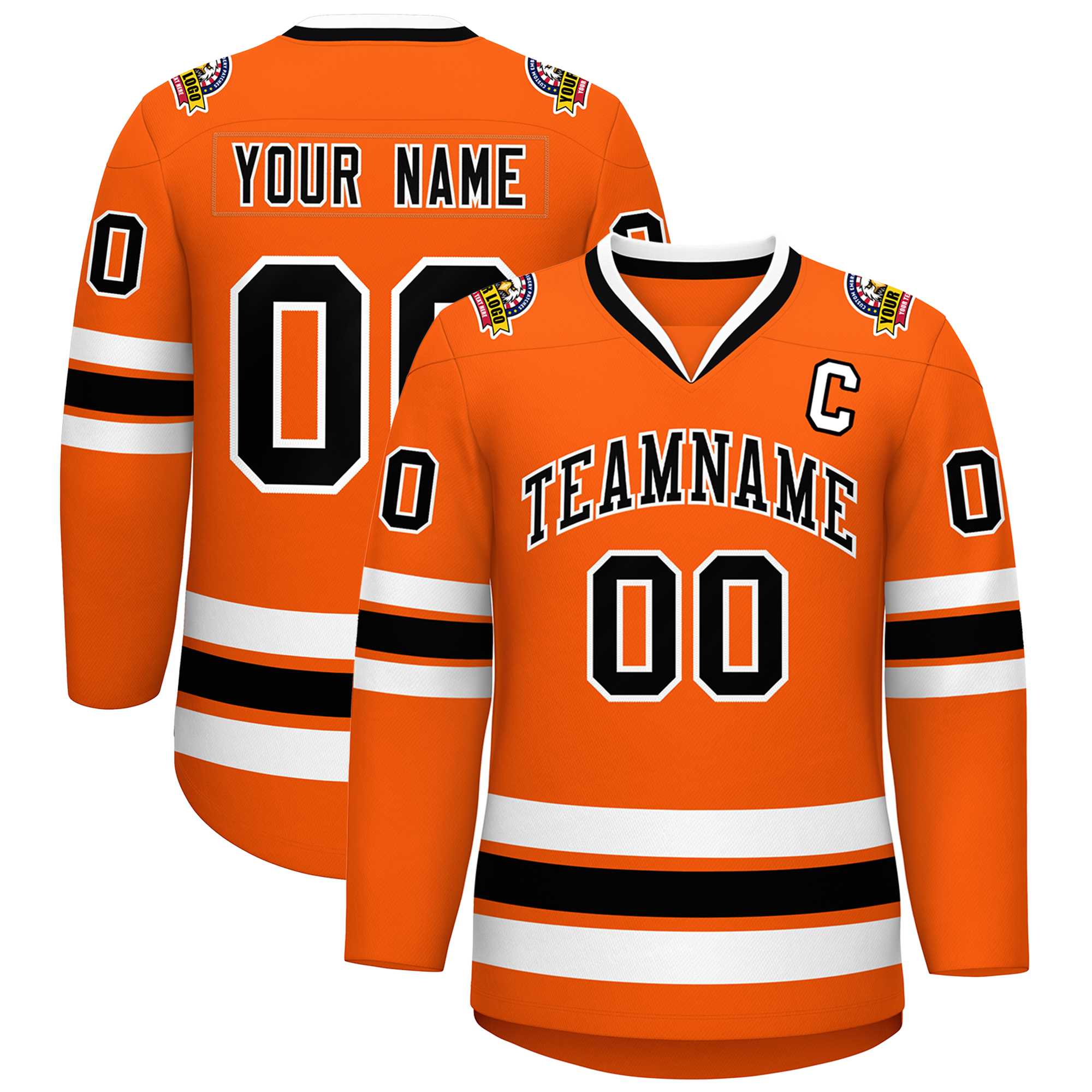 Maillot de hockey de style classique orange noir-blanc personnalisé