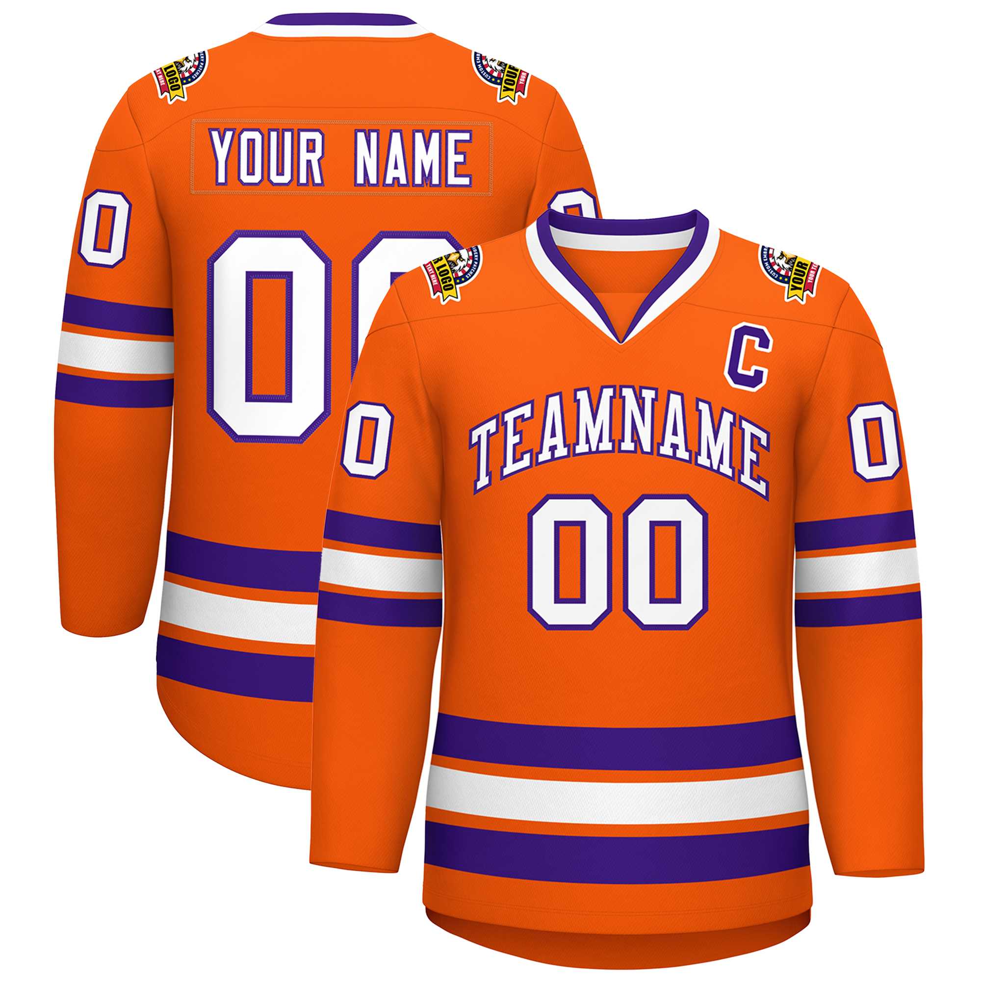 Maillot de hockey de style classique orange blanc-violet personnalisé