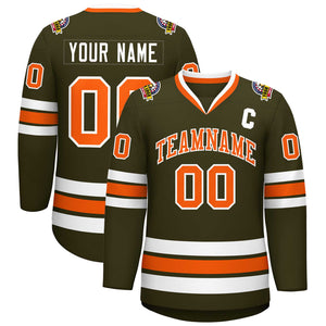 Custom Olive Orange-White Classic Style Hockey Jersey