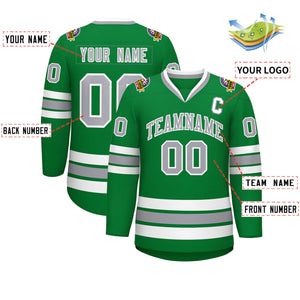 Custom Kelly Green Gray-White Classic Style Hockey Jersey