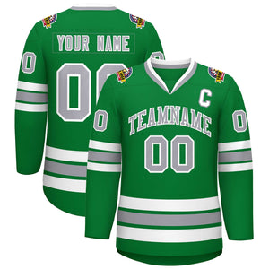 Custom Kelly Green Gray-White Classic Style Hockey Jersey