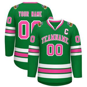 Custom Kelly Green Pink-White Classic Style Hockey Jersey