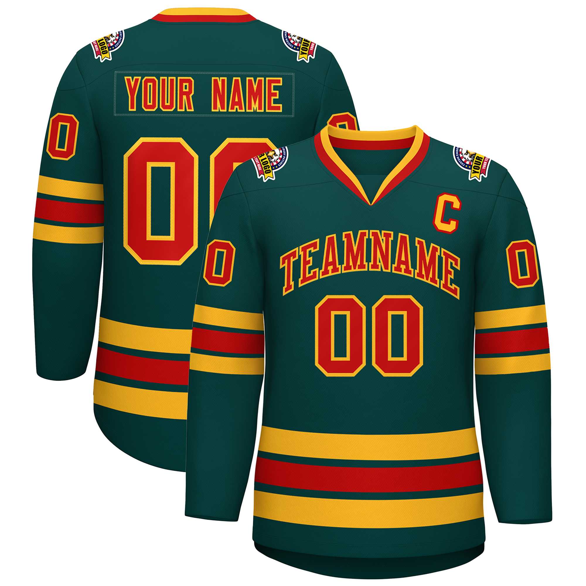 Custom Midnight Green Red-Gold Classic Style Hockey Jersey