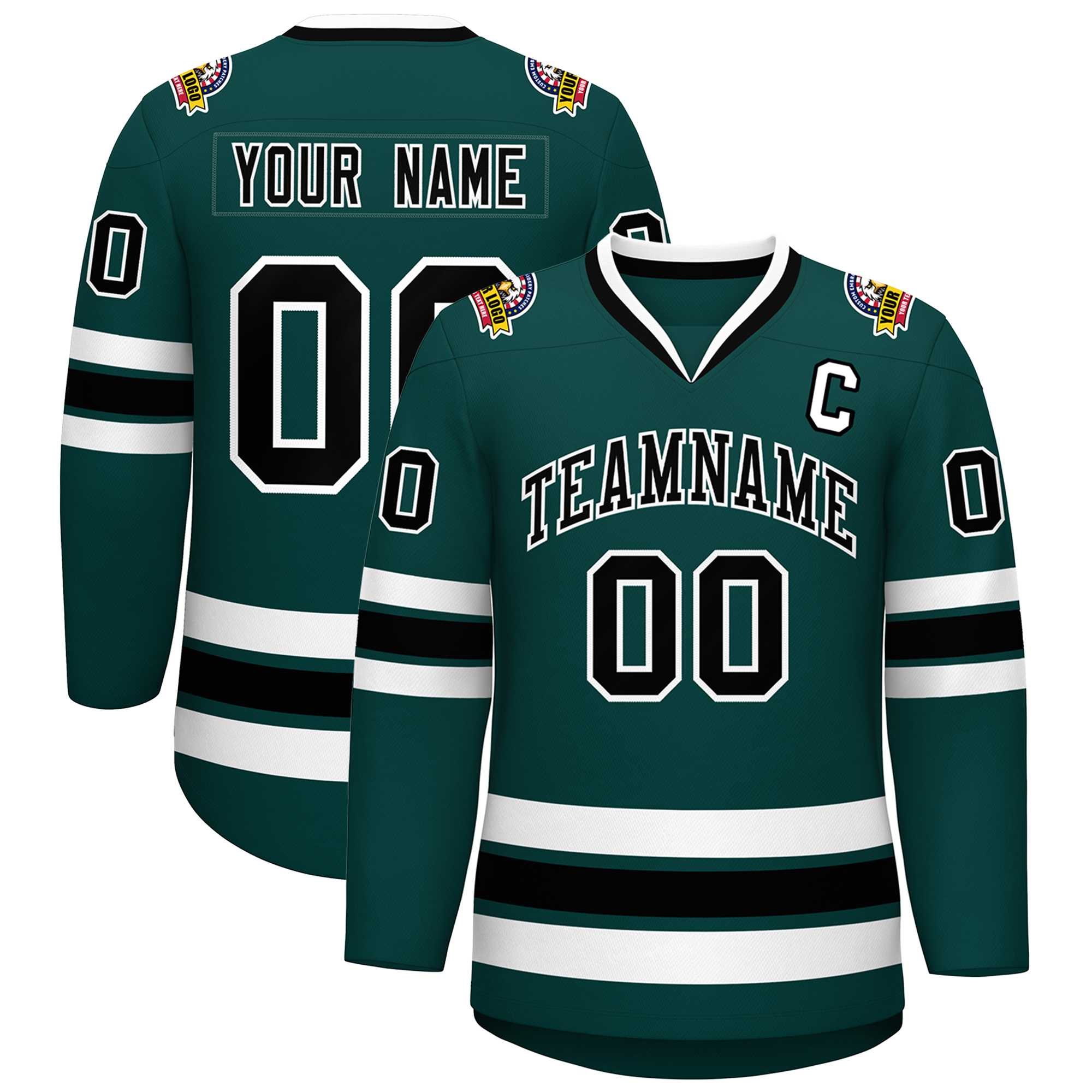 Maillot de hockey personnalisé de style classique, vert minuit, noir et blanc