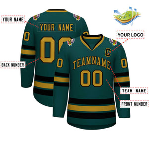 Custom Midnight Green Old Gold-Black Classic Style Hockey Jersey