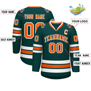 Custom Midnight Green Orange-White Classic Style Hockey Jersey