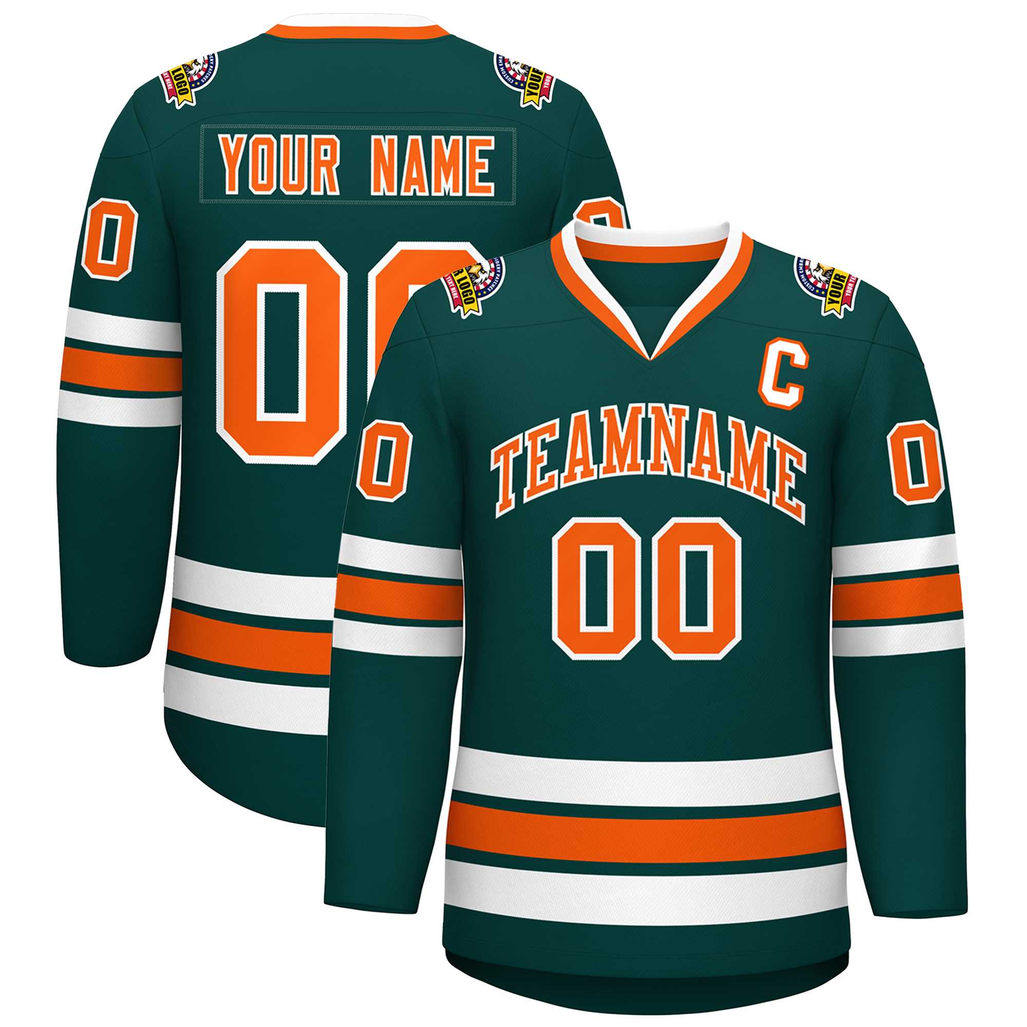 Custom Midnight Green Orange-White Classic Style Hockey Jersey