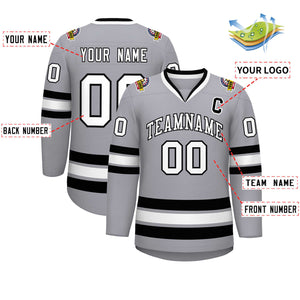 Maillot de hockey de style classique gris blanc-noir personnalisé