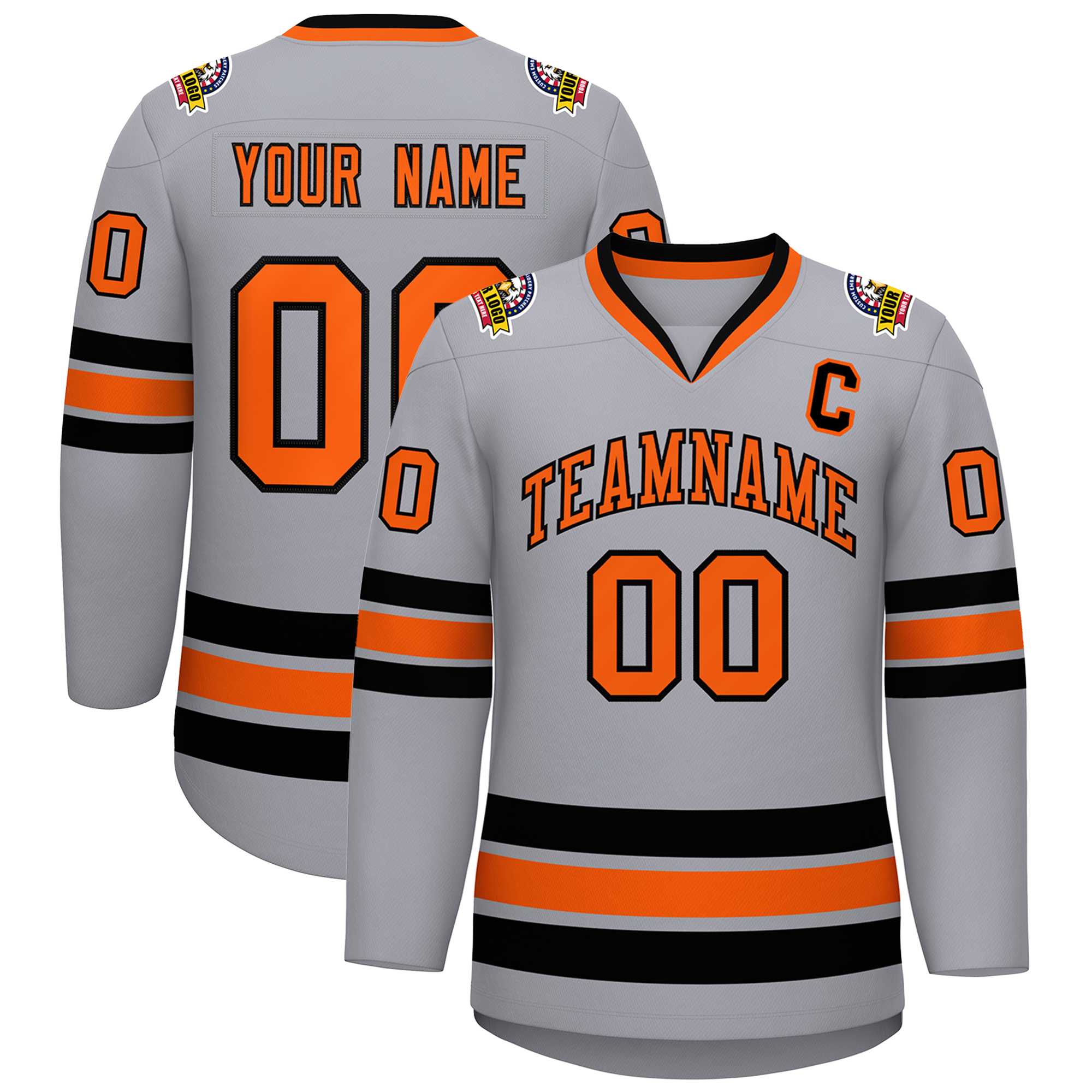 Maillot de hockey de style classique gris orange-noir personnalisé