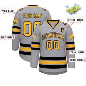 Custom Gray Gold-Black Classic Style Hockey Jersey